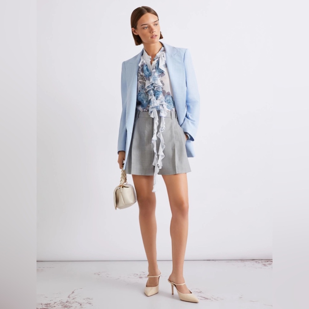 Marella Malfilé-look stretch canvas blazer - LIGHT BLUE $455